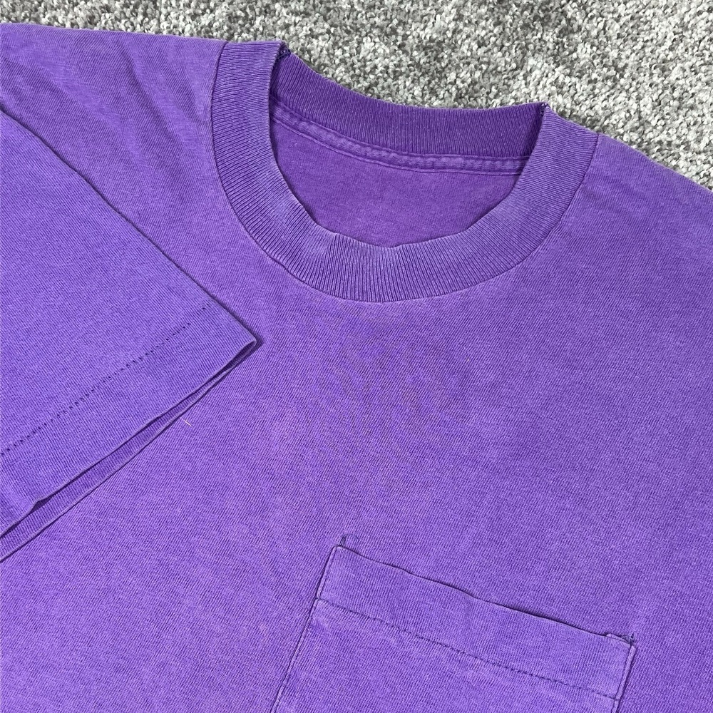 Vintage 90s Selvedge Pocket T-Shirt Large USA Faded Purple Single Stitch Blank